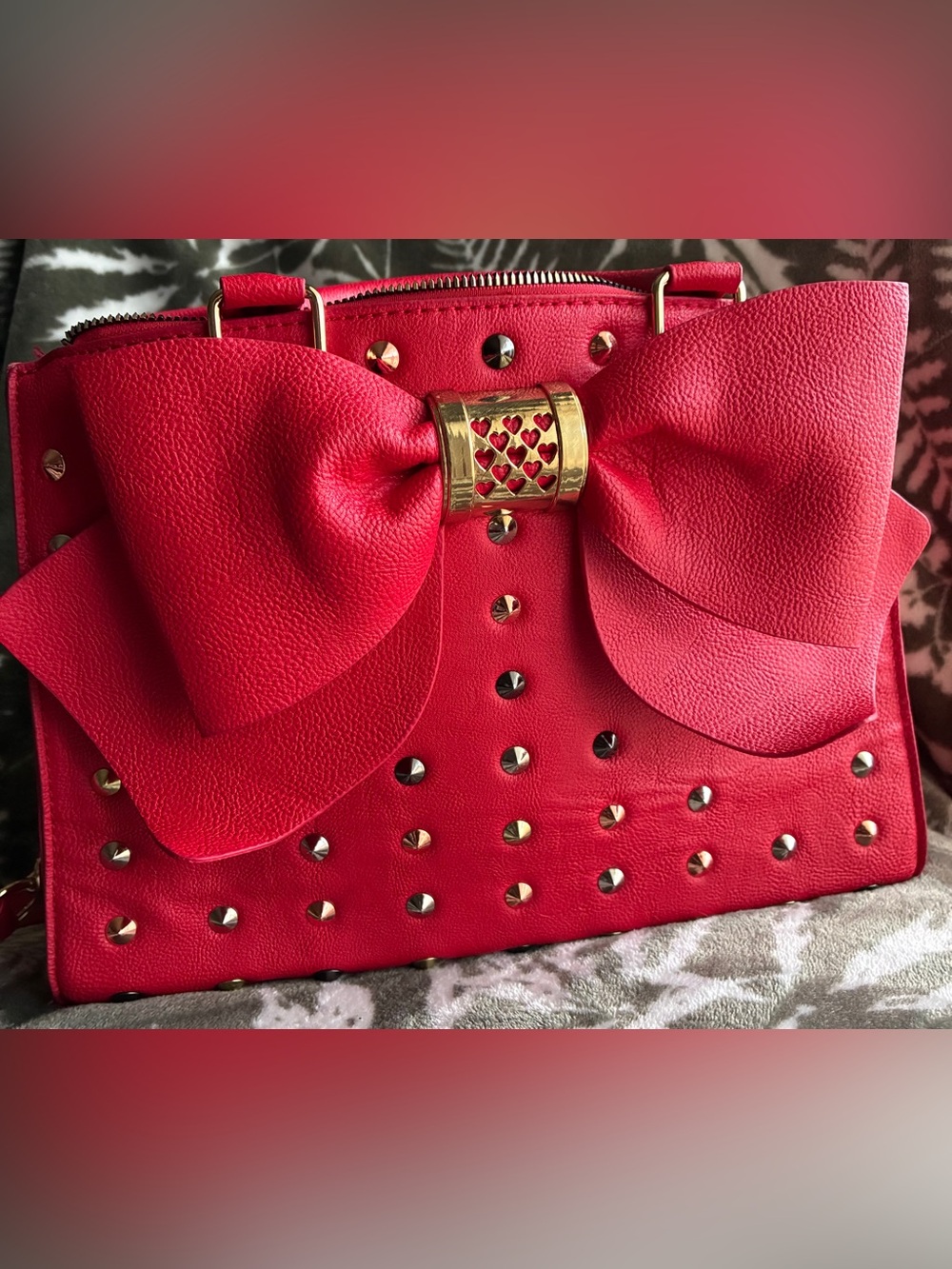Betsey Johnson Red Bow Studded Satchel